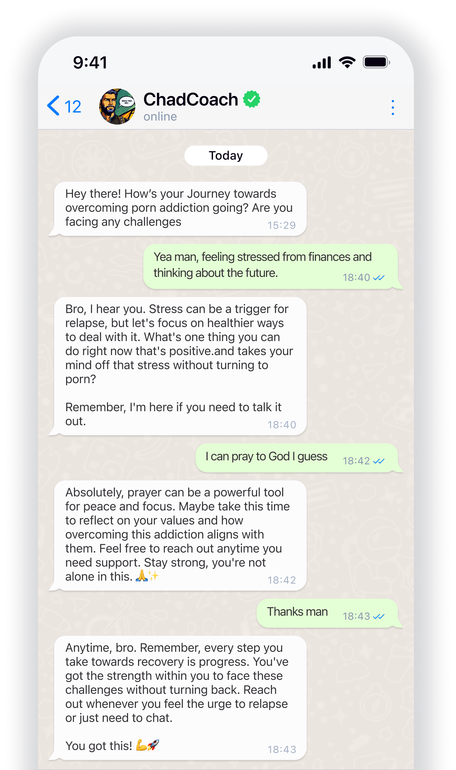 Show Chad Coach In Action — WhatsApp conversation with Chad